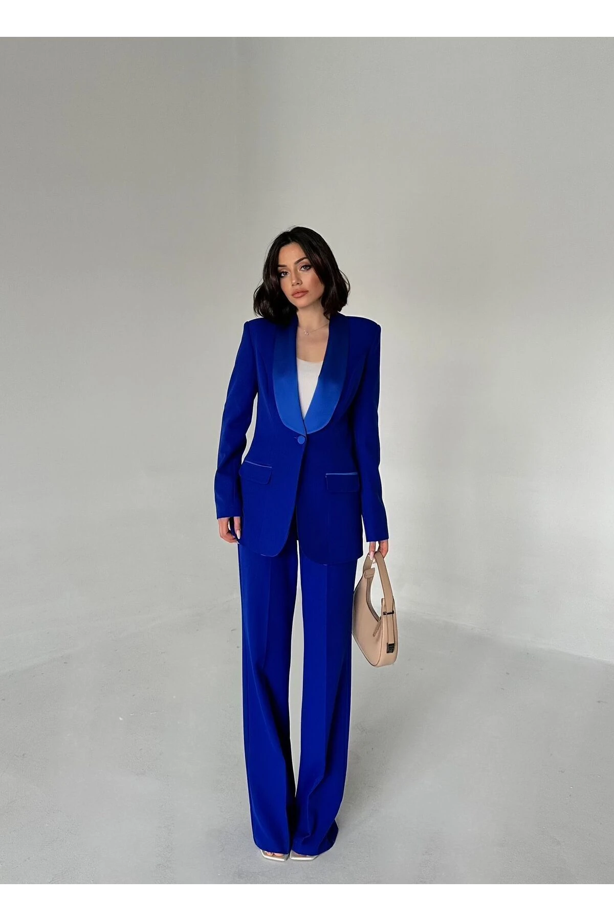 SATEN ŞAL YAKALI İKİLİ TAKIM BLAZER