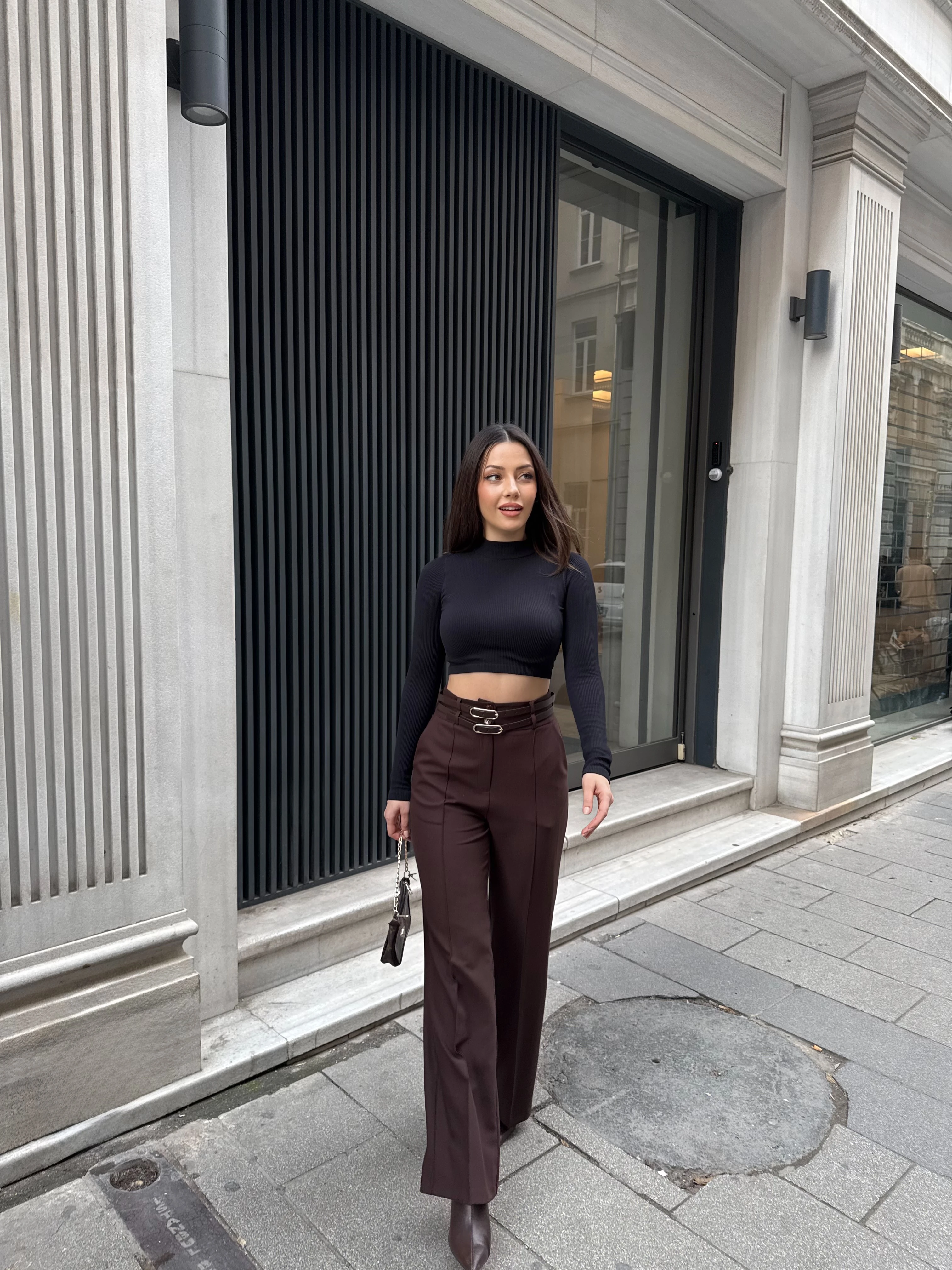 Çift Kemerli Nervürlü Şık Pantolon