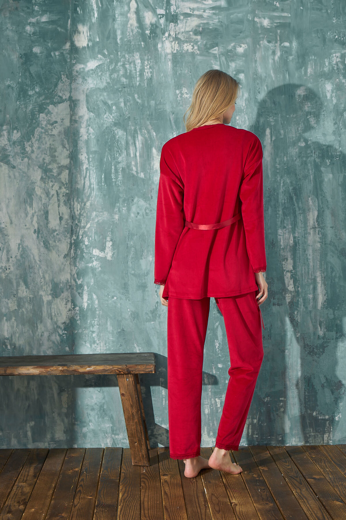 Vuntal Kadife Büstiyerli 3'lü Takım