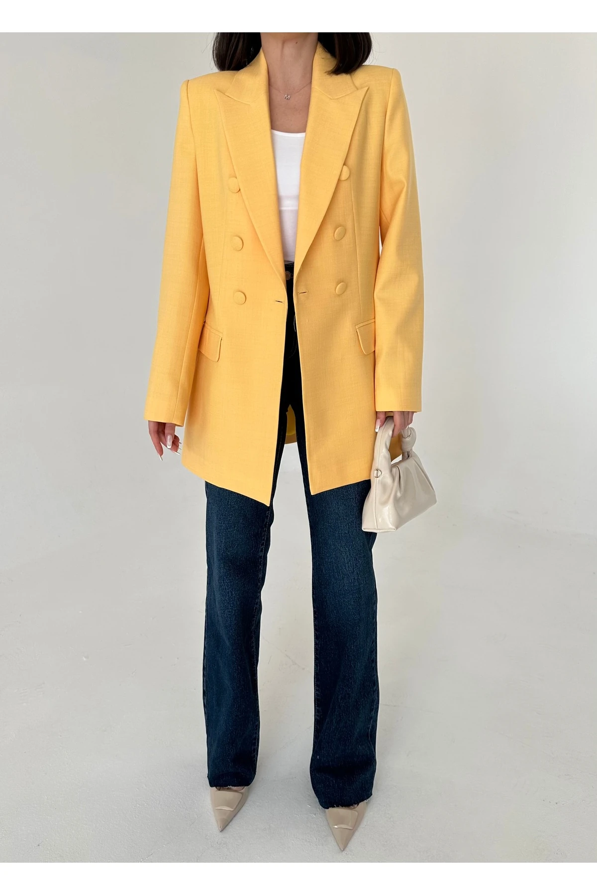 Kaplama Düğmeli uzun Blazer Ceket