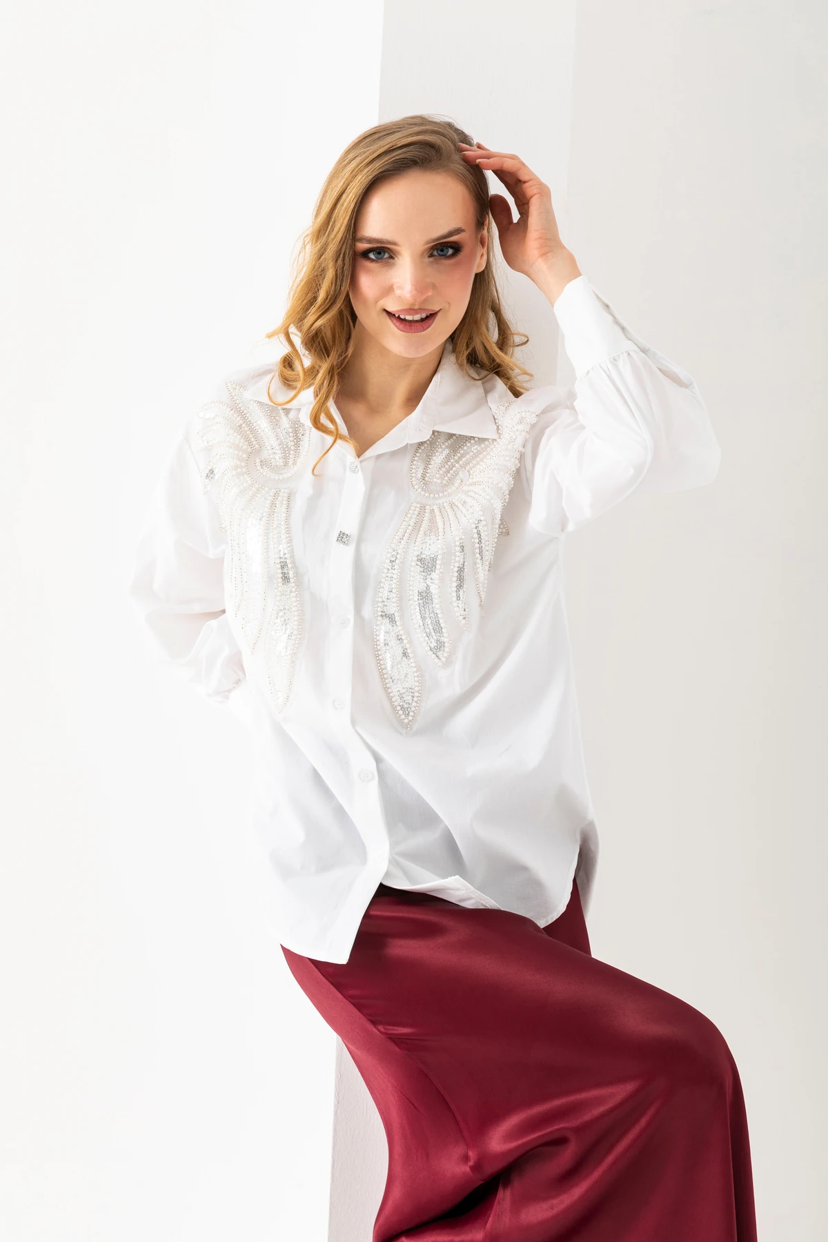 Kadın Gömlek Kelebek Taş Detaylı