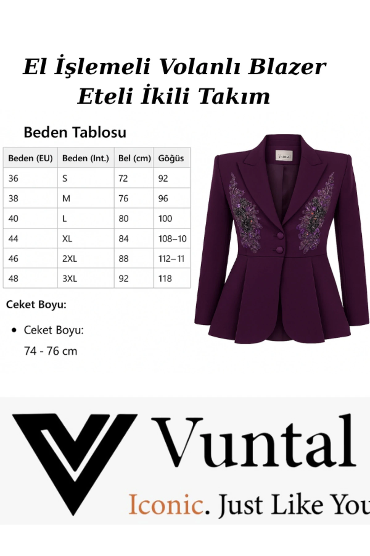 El İşlemeli Volanlı Blazer Etekli İkili Takım