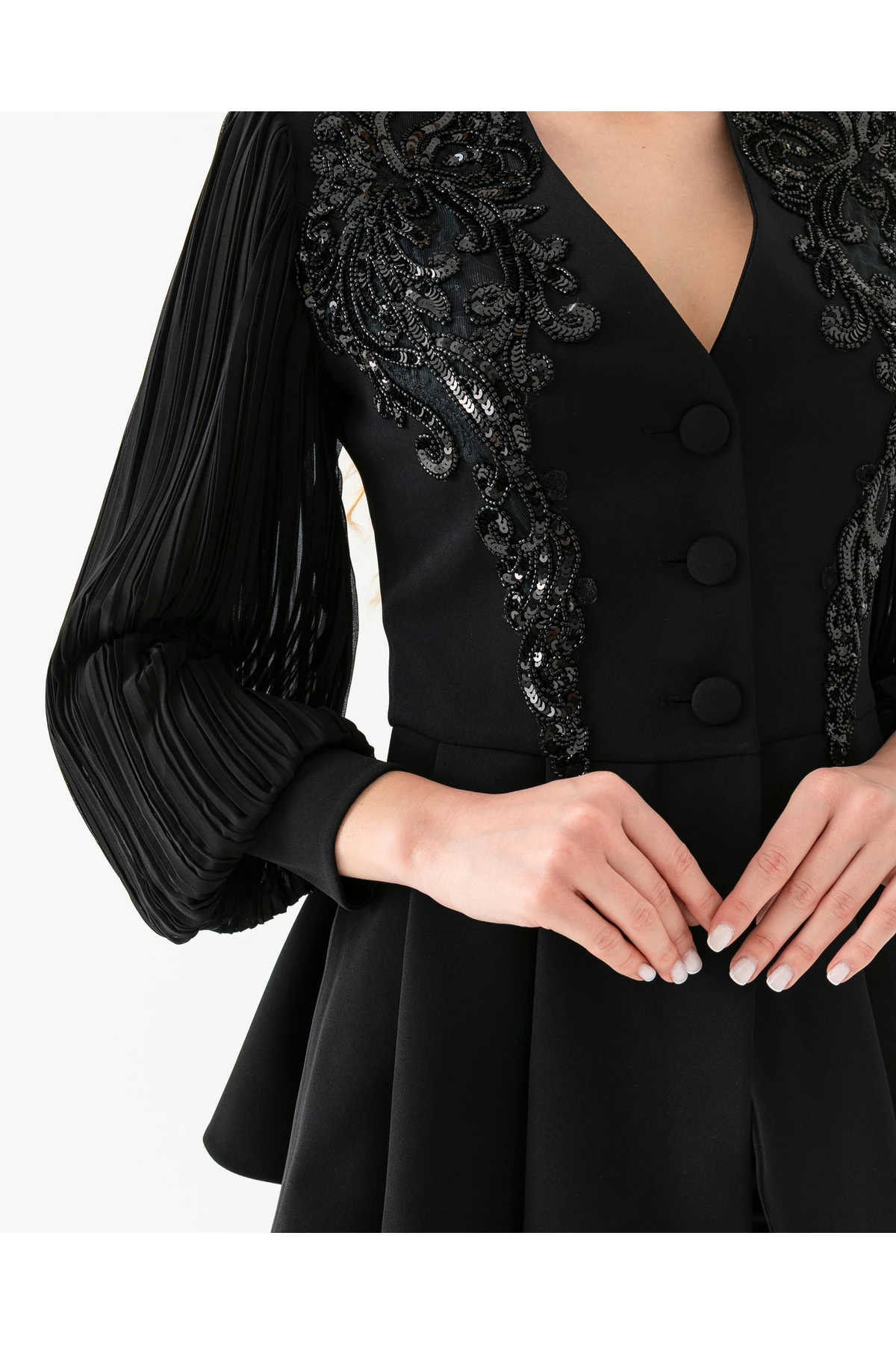 Dantel İşlemeli Volanlı Ceket İkili Takım Elbise