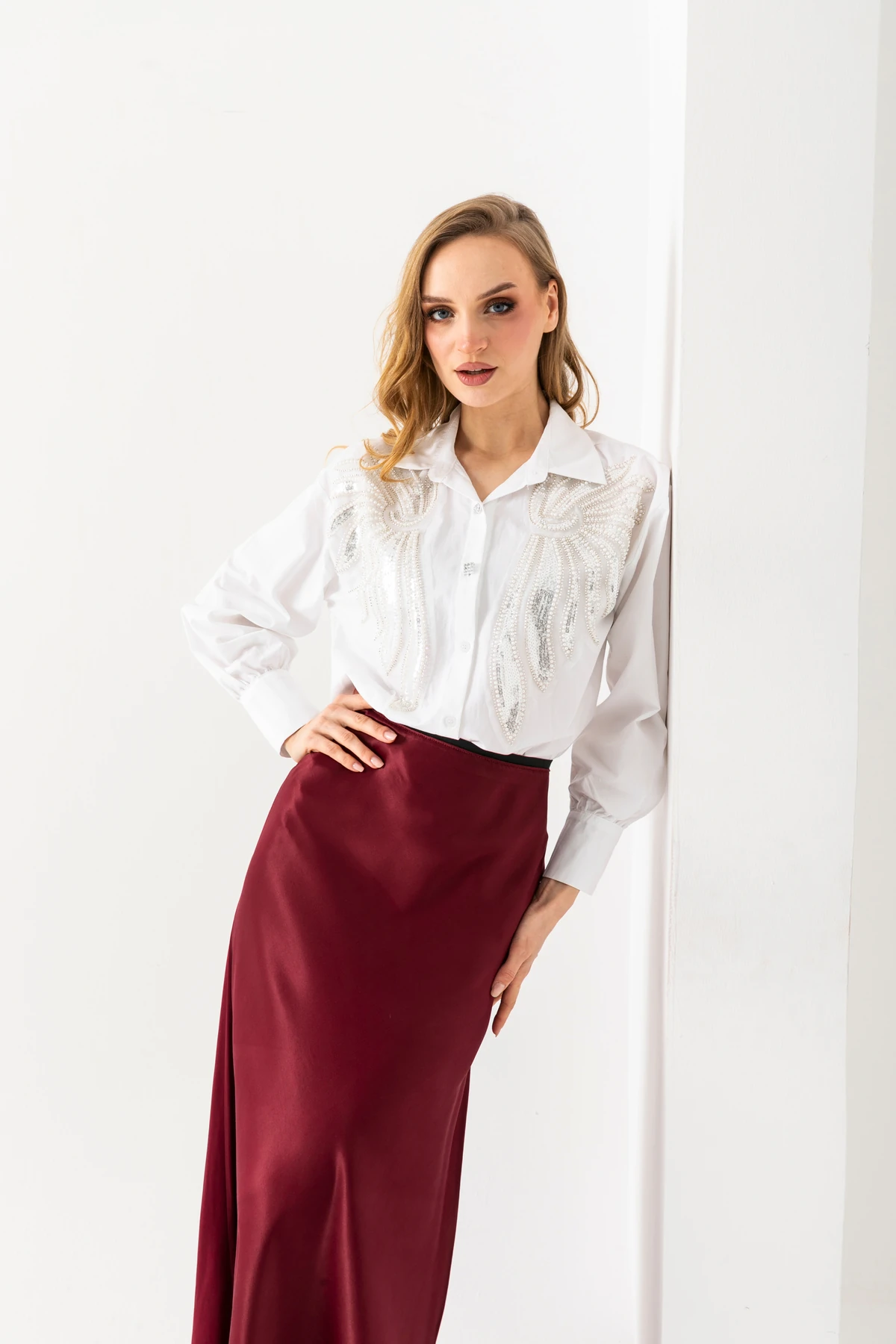 Kadın Gömlek Kelebek Taş Detaylı