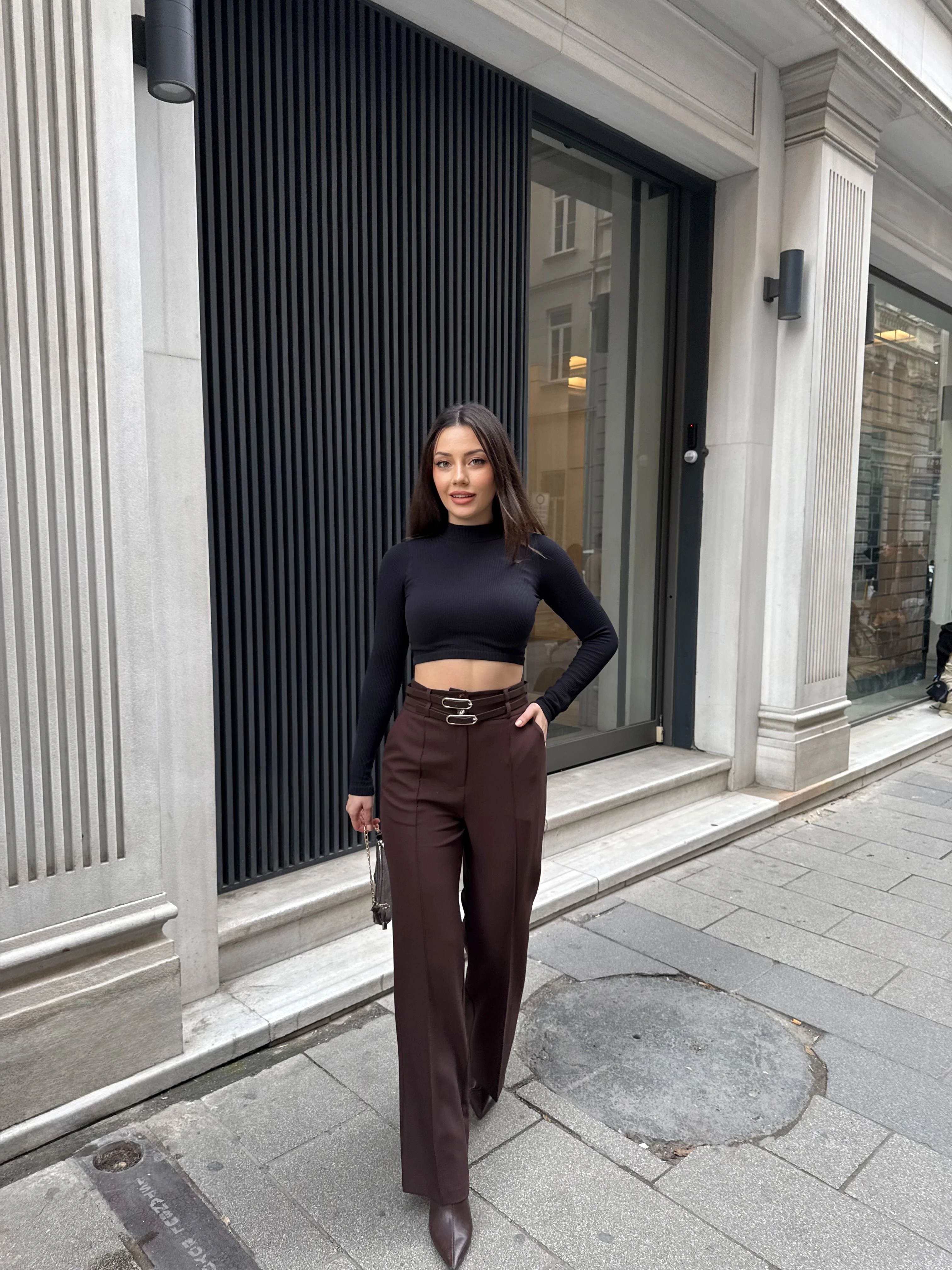 Çift Kemerli Nervürlü Şık Pantolon