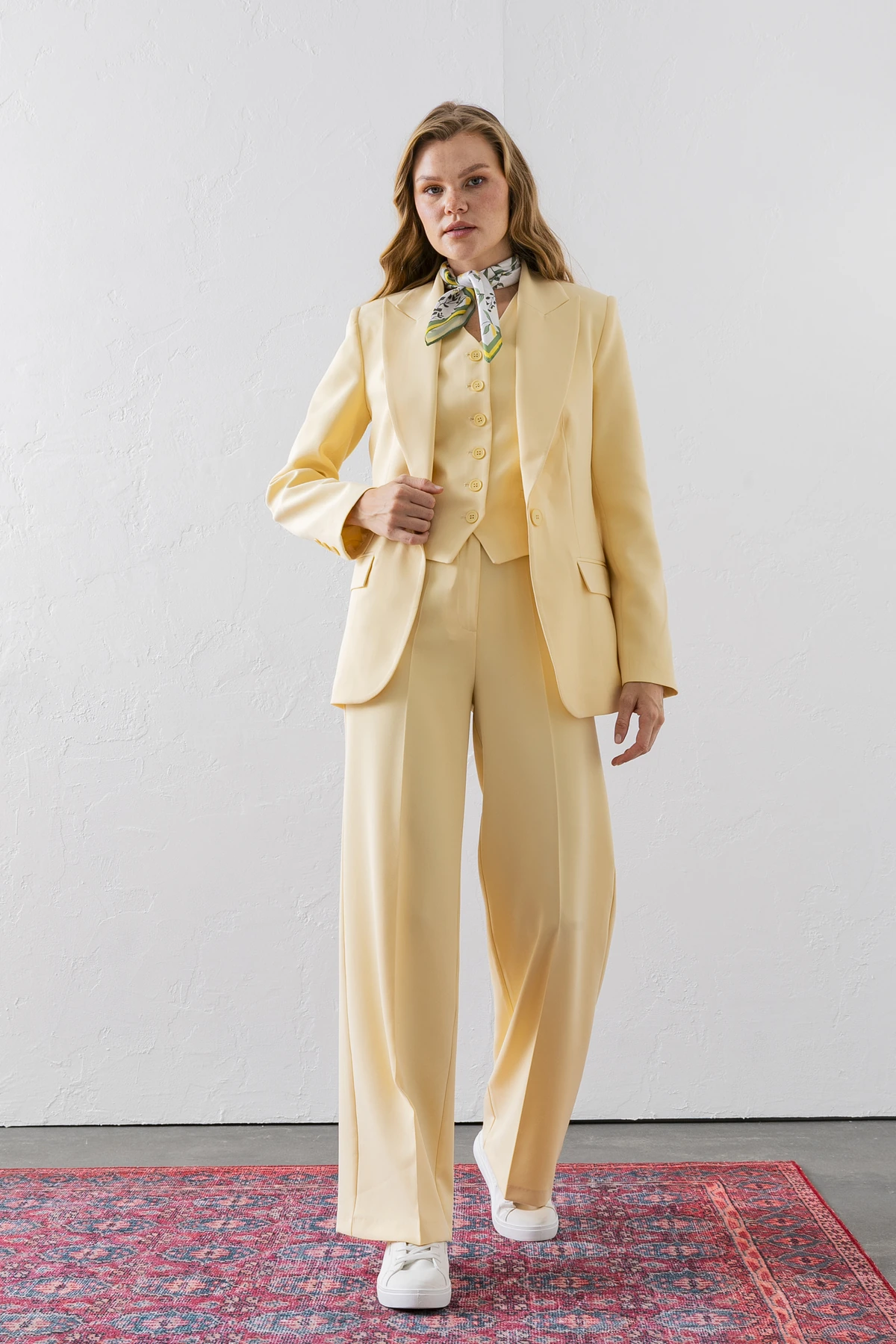 Takım Elbise Tek Düğmeli Blazer Ceket Pantolon Yelek Üçlü Takım