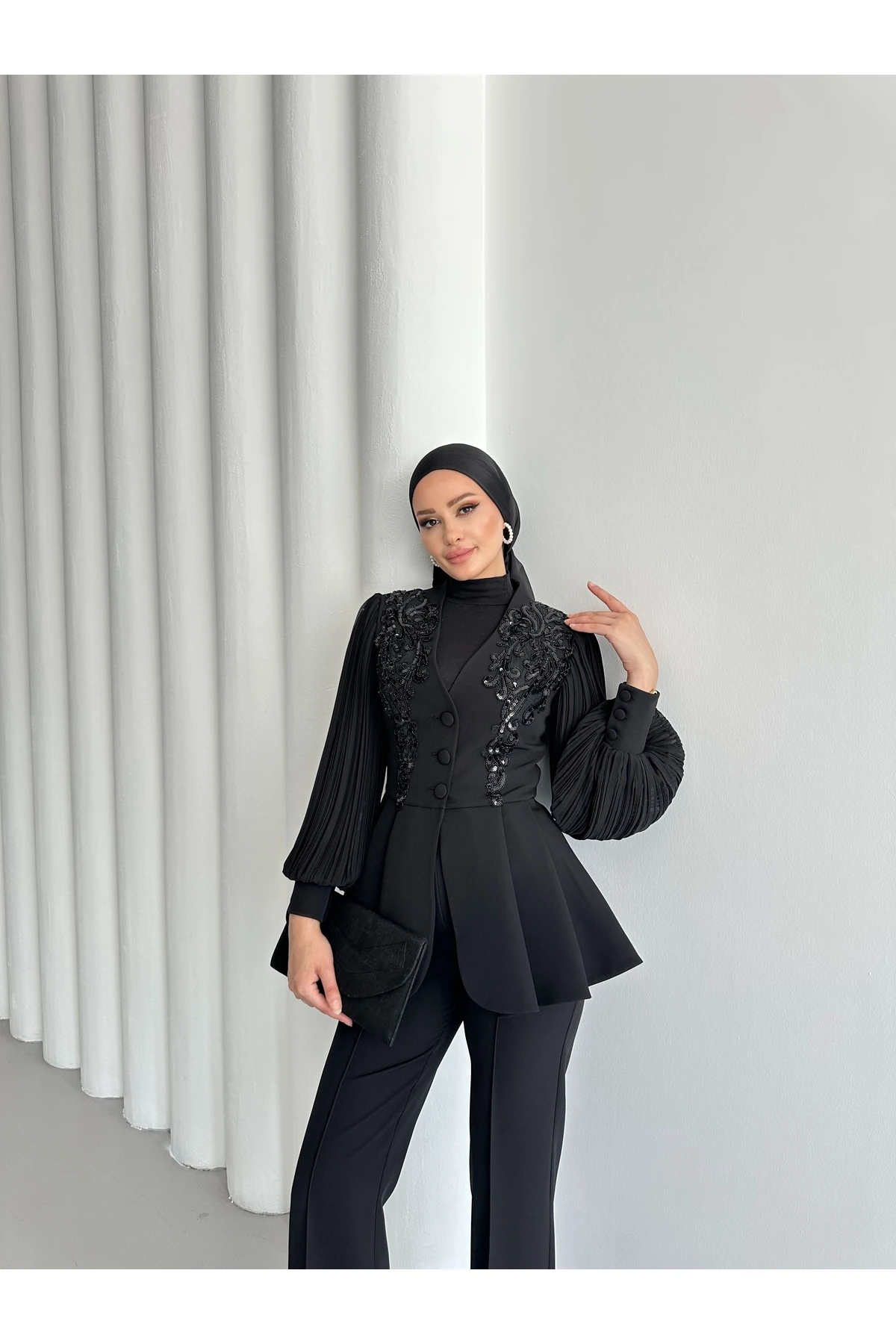 Dantel İşlemeli Volanlı Ceket İkili Takım Elbise