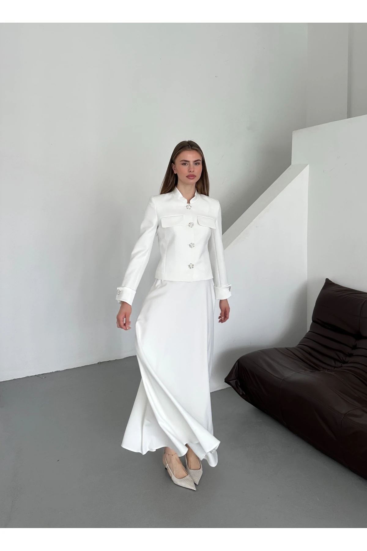 zirkon taş detaylı vintage ikili kadın takım