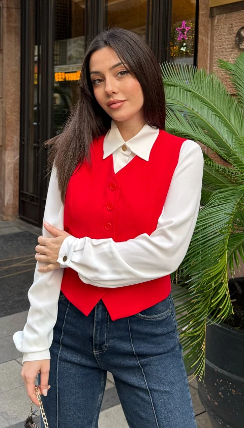  Kadın Yelek - kırmızı