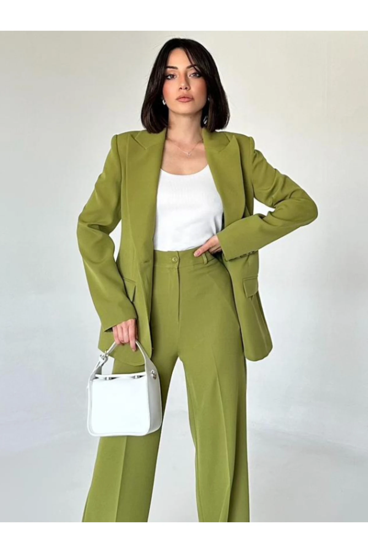 Blazer Takım Elbise Tek Düğme Ceket Pantalon - açıkhaki