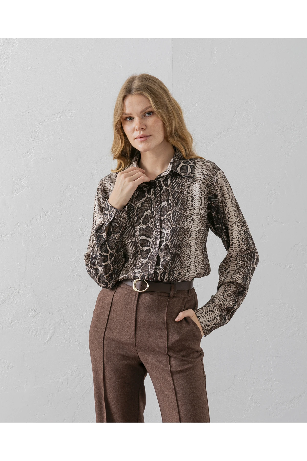 Desenli Kahverengi Gömlek