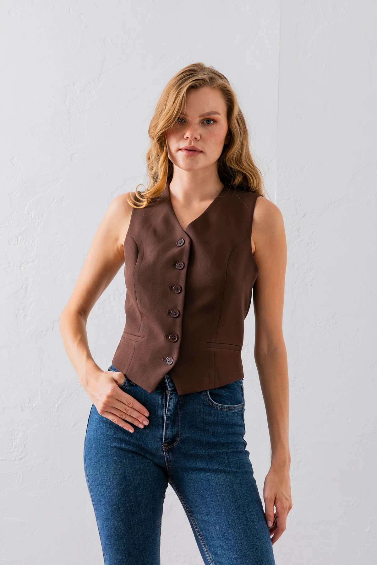  Kadın Yelek - kahverengi
