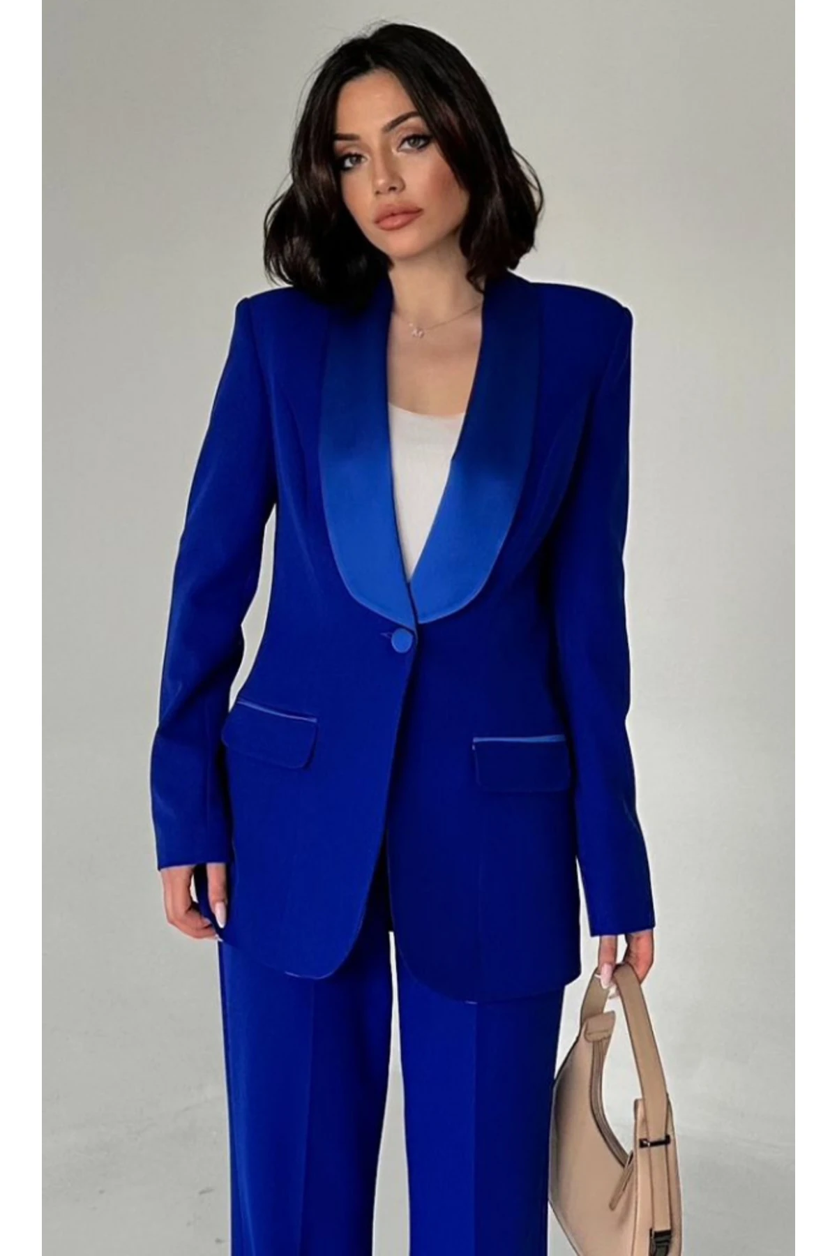 SATEN ŞAL YAKALI İKİLİ TAKIM BLAZER