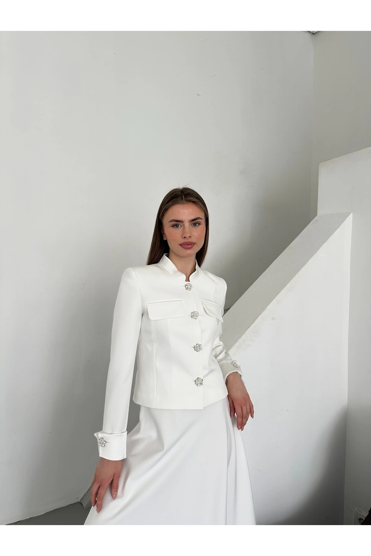 zirkon taş detaylı vintage ikili kadın takım