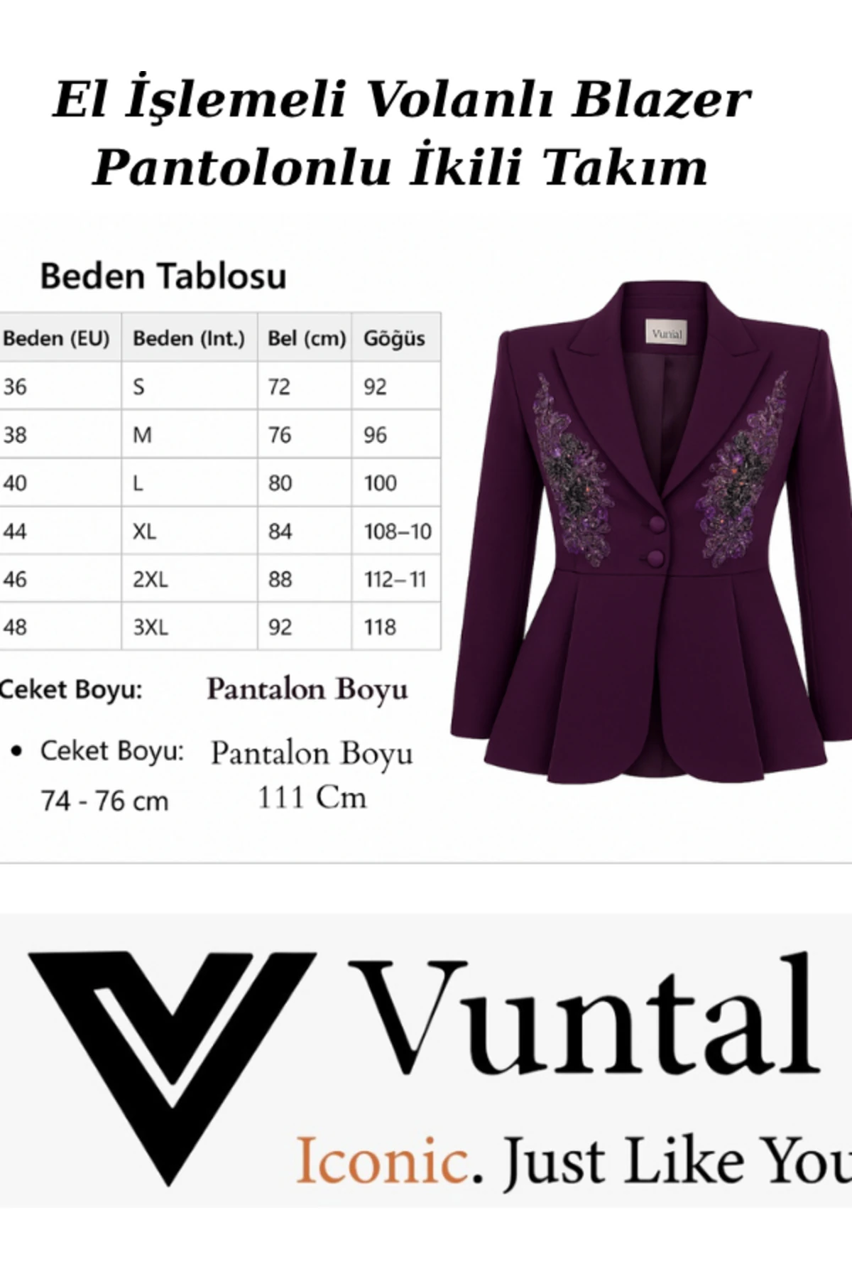 El İşlemeli Volanlı Blazer Pantolonlu İkili Takım