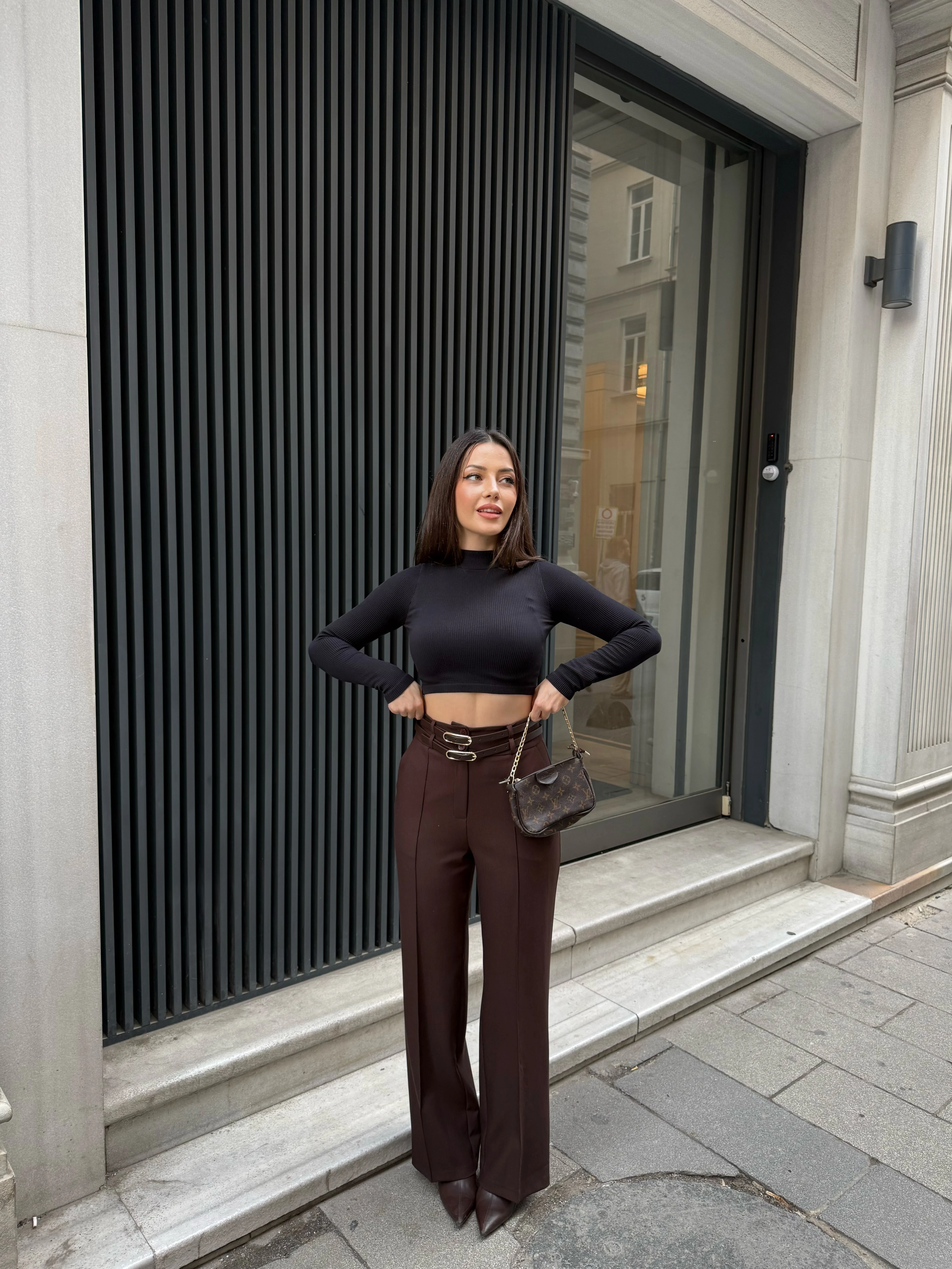 Çift Kemerli Nervürlü Şık Pantolon