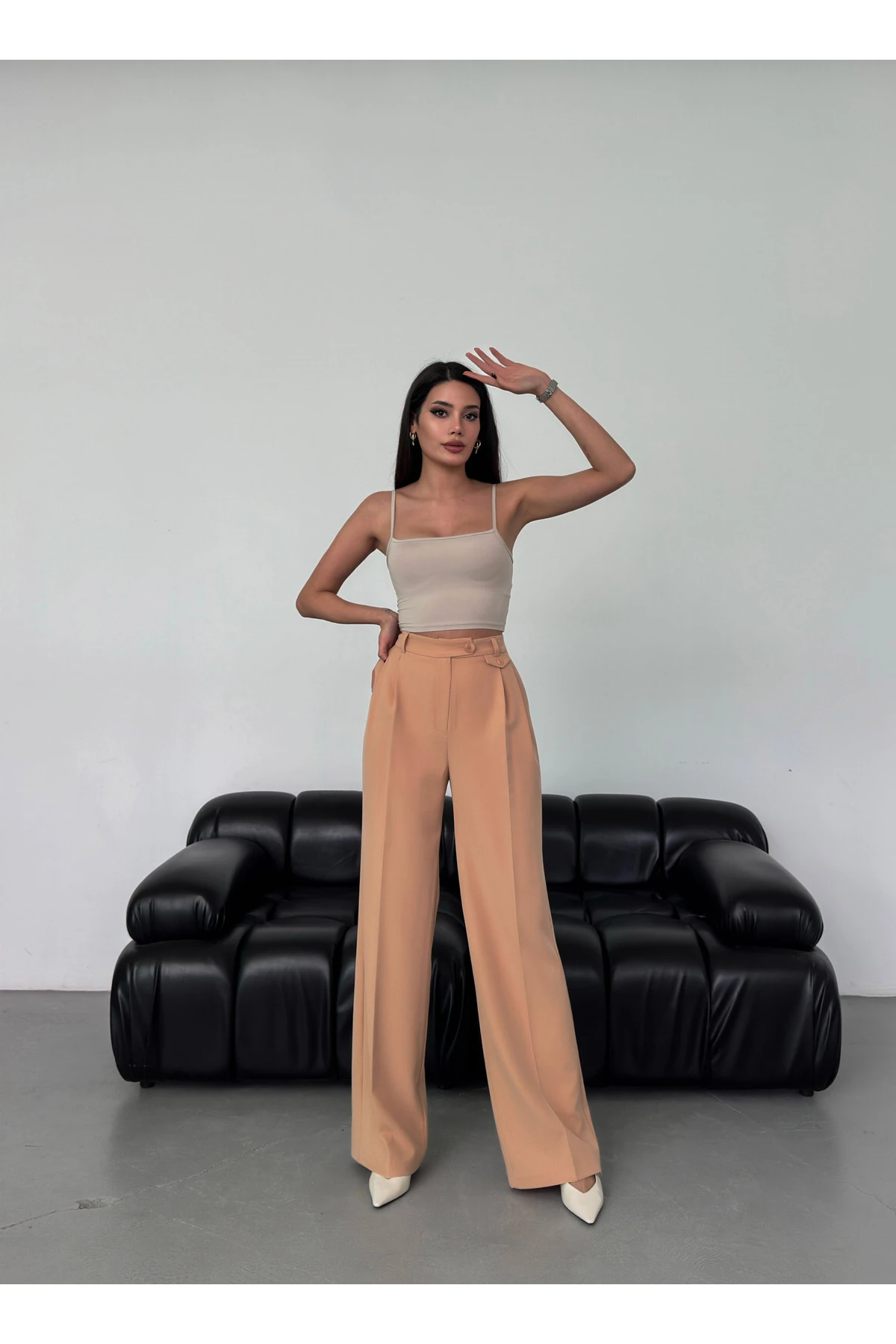 PİLELİ BOL PAÇA PANTOLON - kahverengi̇