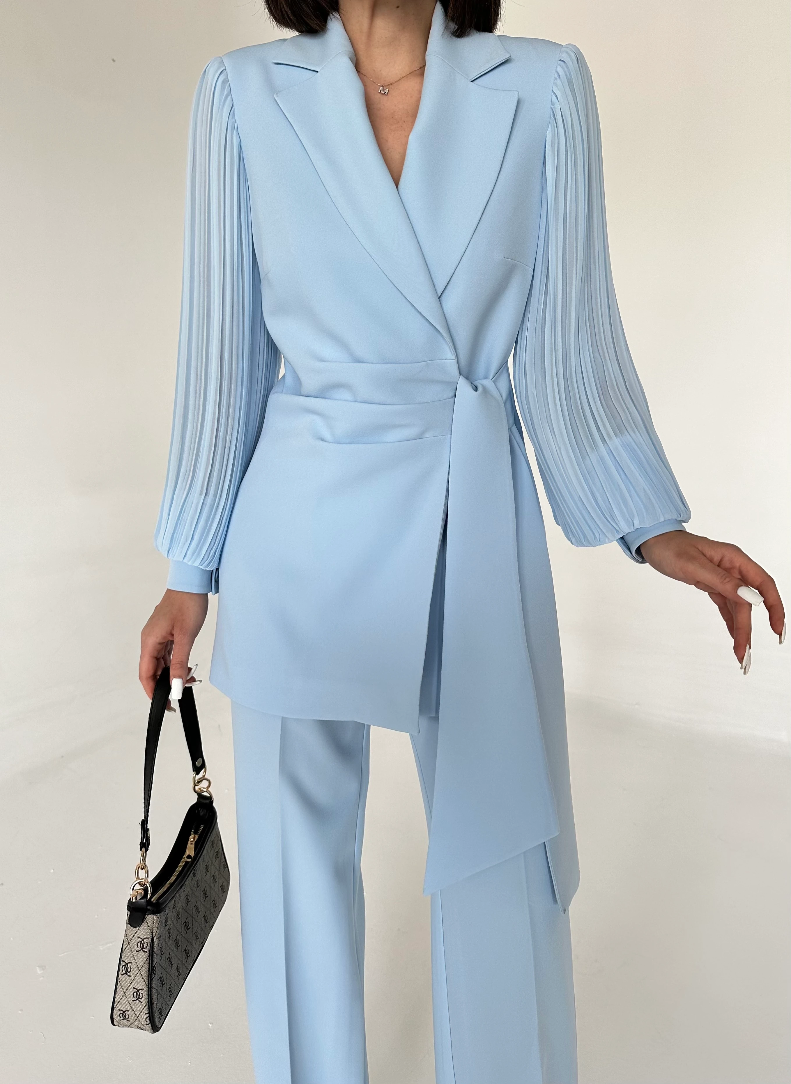 ŞİFON KOLLU İKİLİ TAKIM - bebe mavi