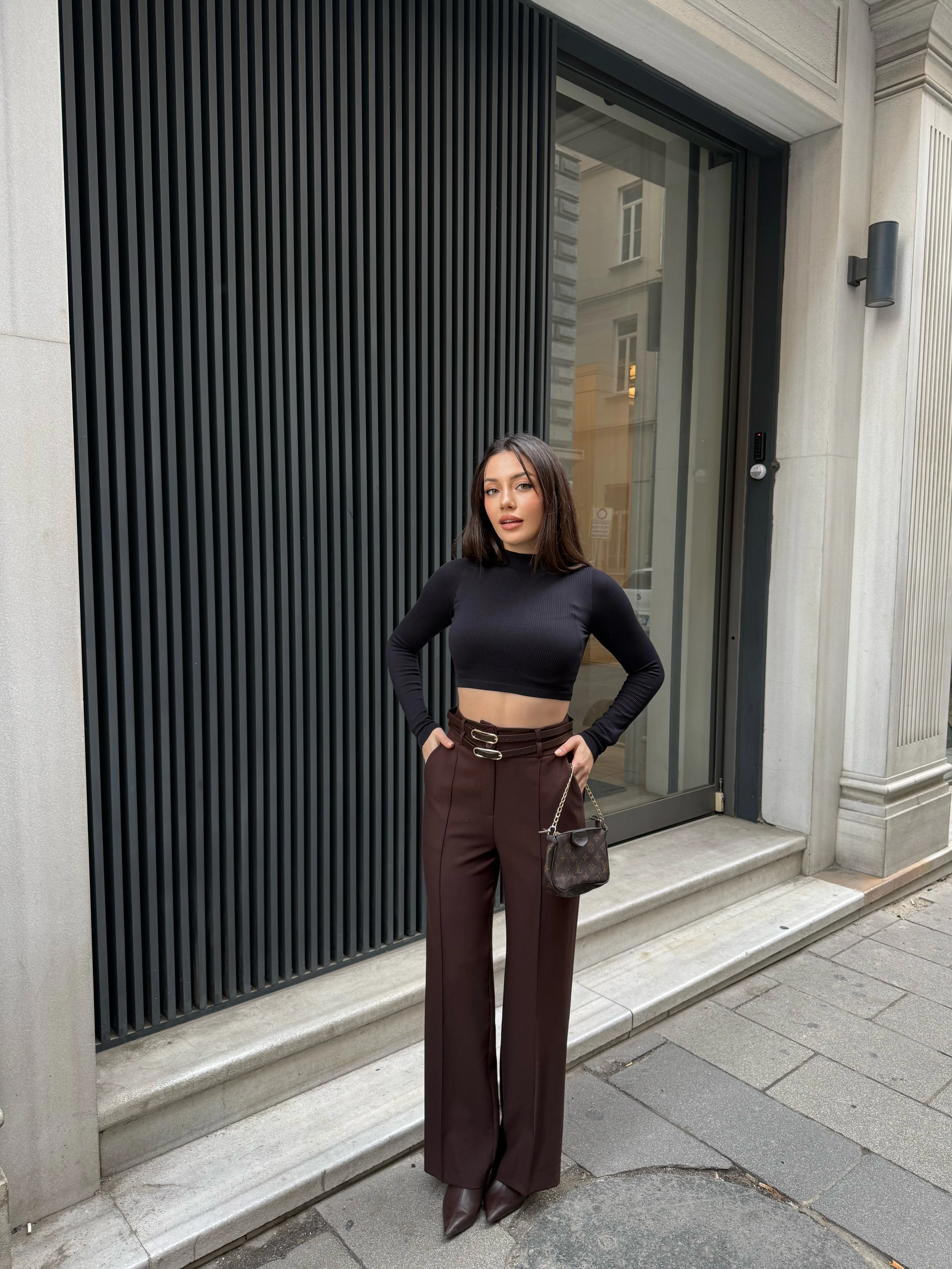 Çift Kemerli Nervürlü Şık Pantolon