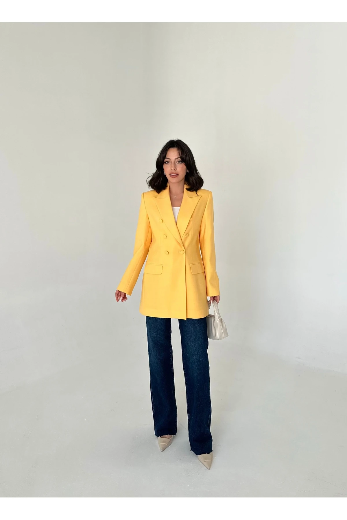 Kaplama Düğmeli uzun Blazer Ceket