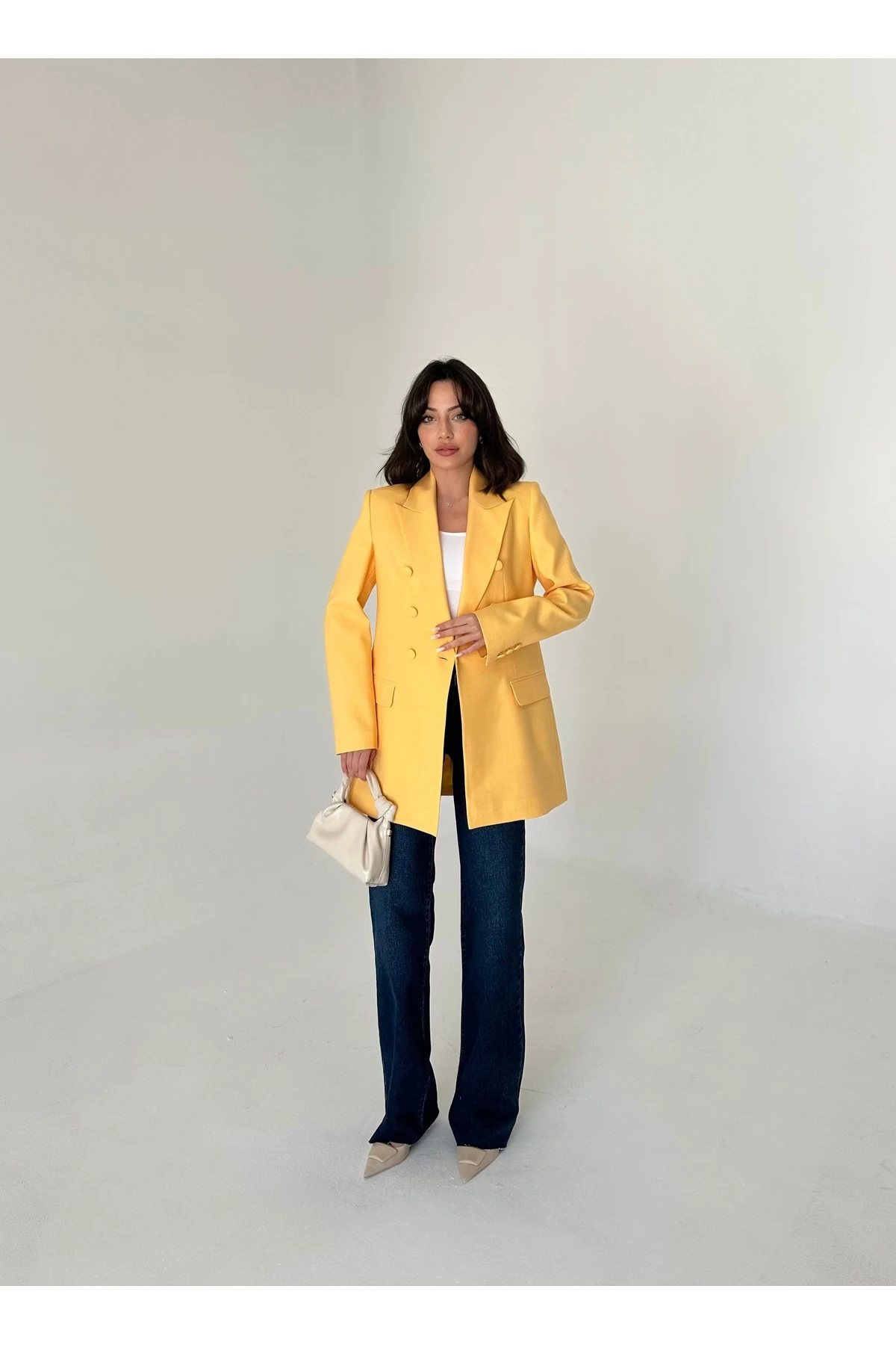 Kaplama Düğmeli uzun Blazer Ceket