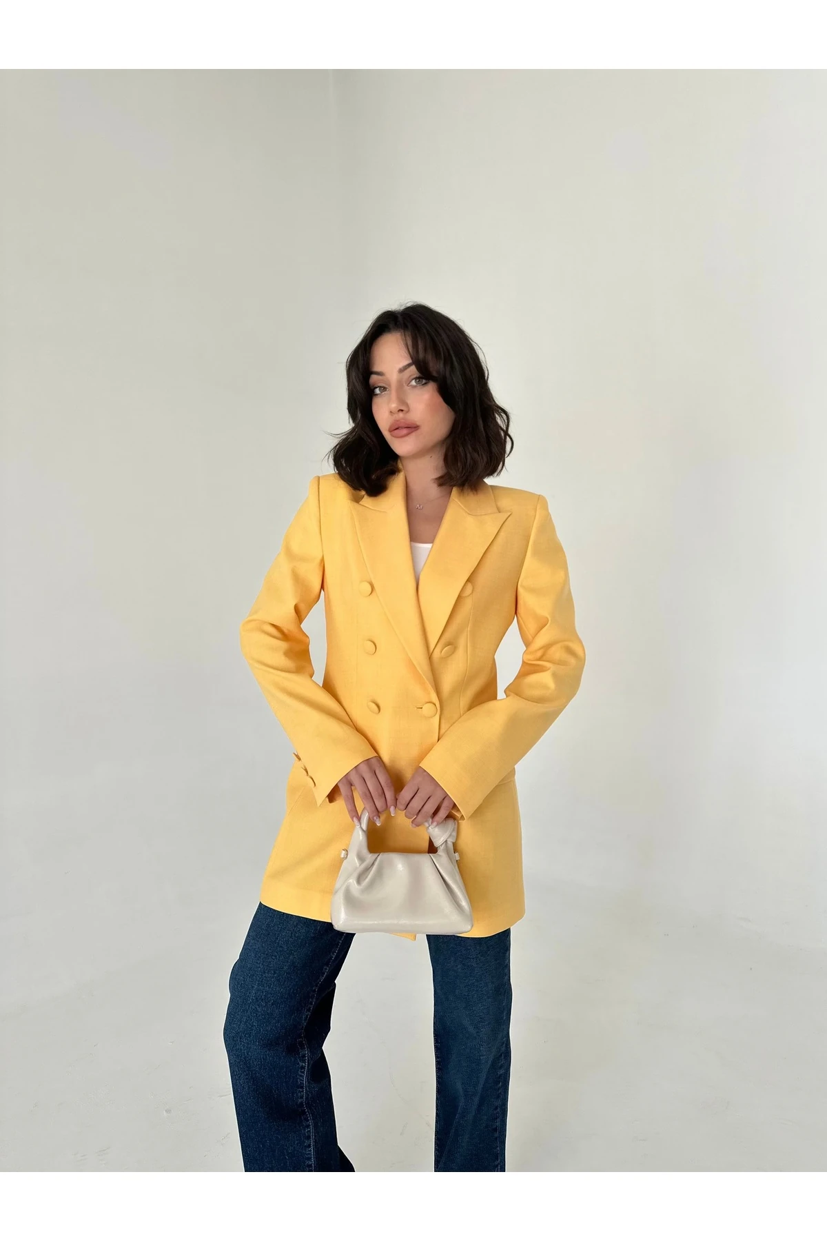 Kaplama Düğmeli uzun Blazer Ceket