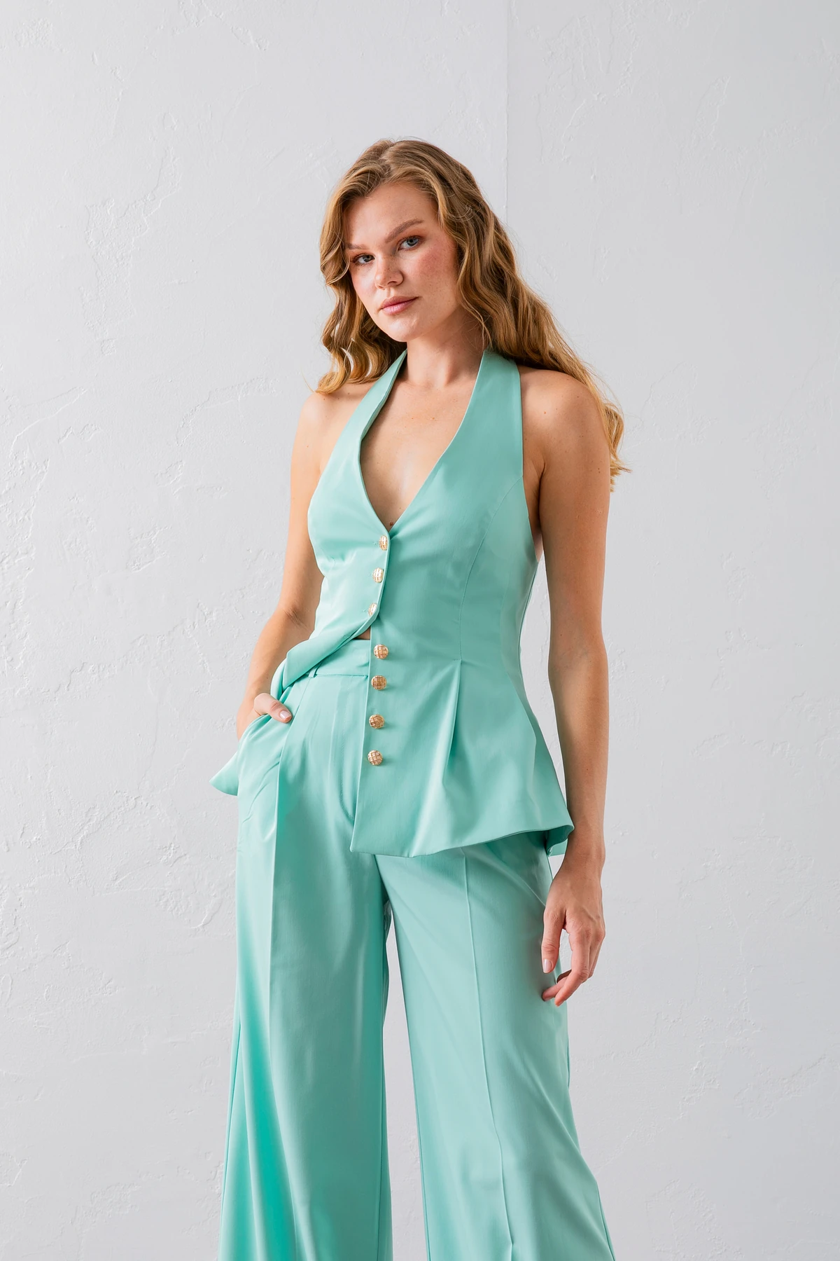 Volanlı Yelek İkili Takım