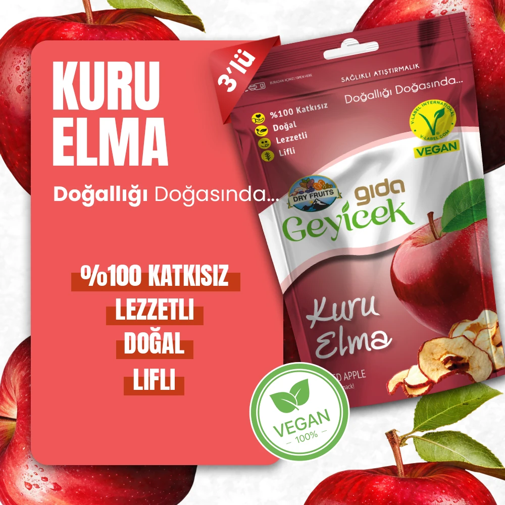 Geyicek Gıda 3'lü Kurutulmuş Elma 50 Gr
