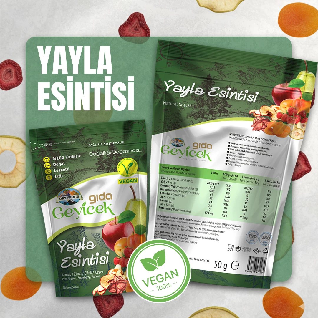 Geyicek Gıda Meyve Harmanı 2x50 Gr (Armut/Elma/Çilek/Kayısı) (Muz/Limon/Portakal)