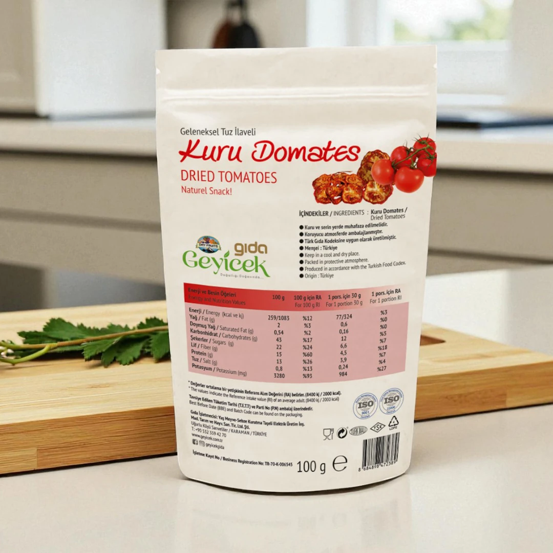 Geyicek Gıda Kurutulmuş Domates (Geleneksel Tuz İlaveli) 100 Gr