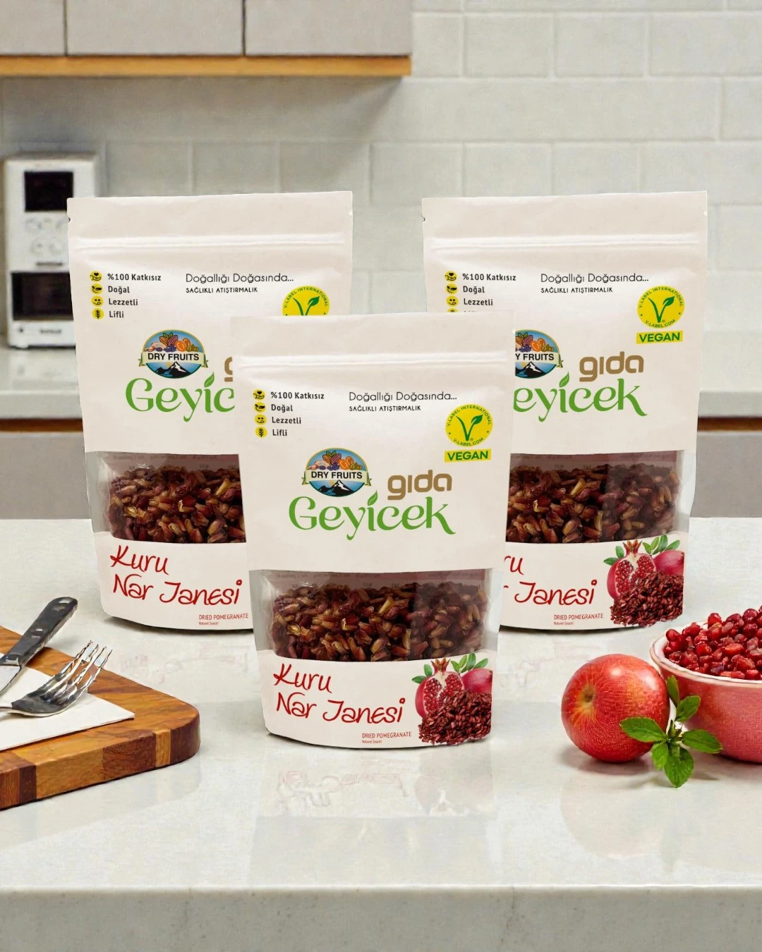 Geyicek Gıda 3'lü Kurutulmuş Nar Tanesi 100 Gr