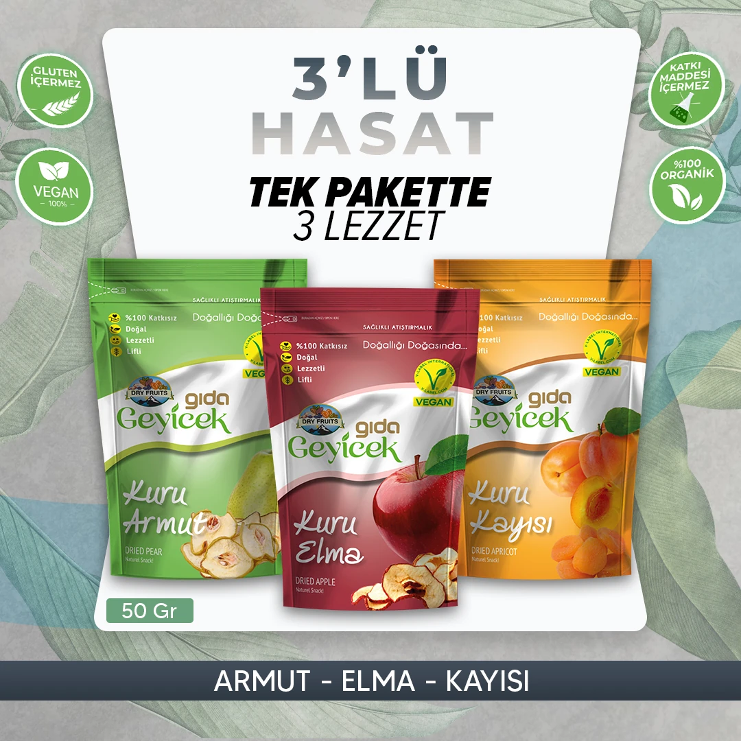 Geyicek Gıda 3'lü Hasat 3x50 Gr (Kayısı/Elma/Armut)