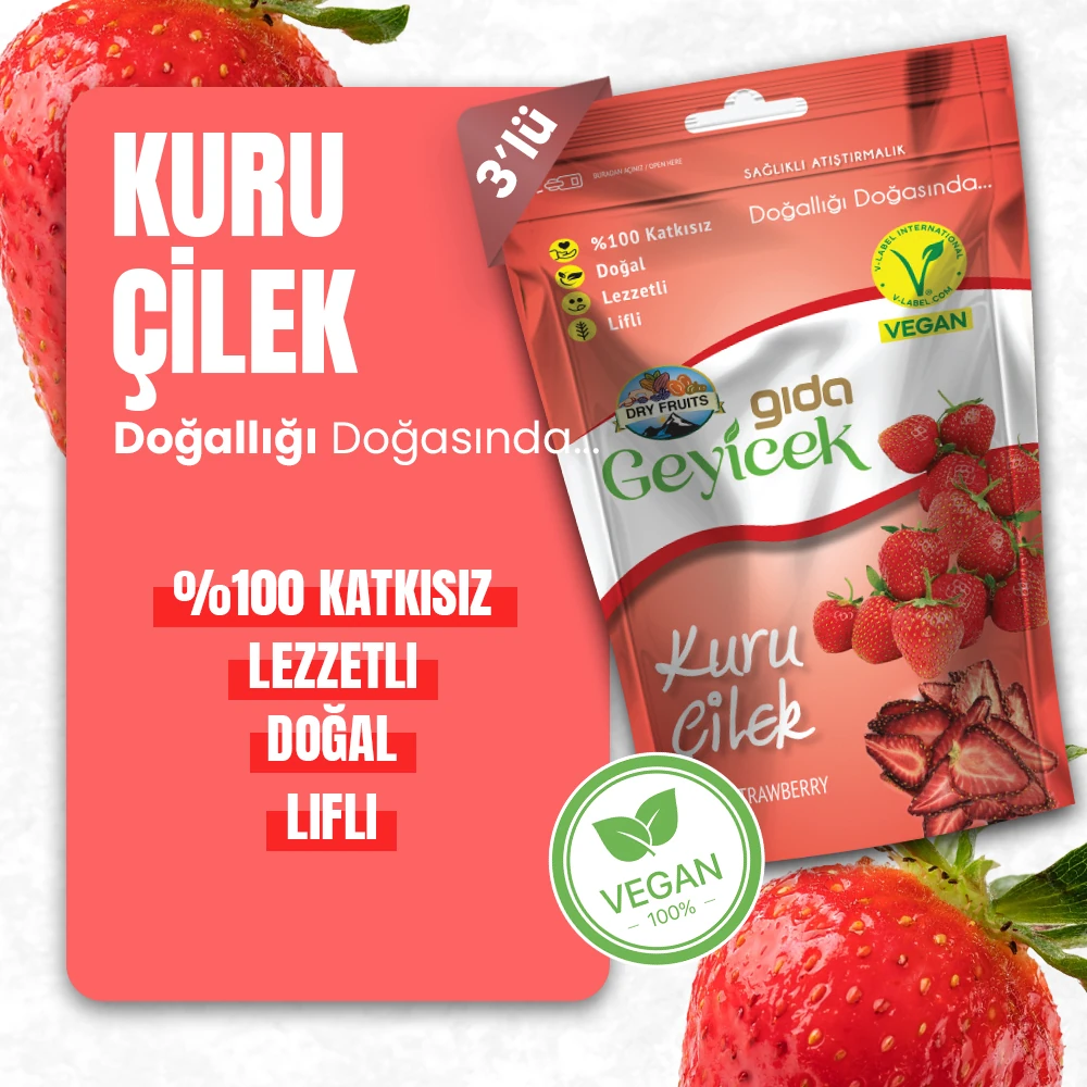Geyicek Gıda 3'lü Kurutulmuş Çilek 30 Gr