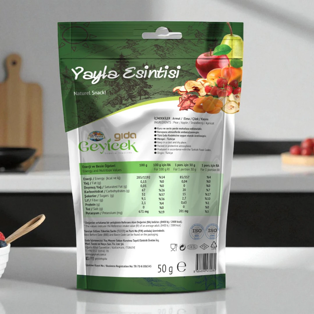 Geyicek Gıda 3'lü Yayla Esintisi (Armut/Elma/Çilek/Kayısı) 50 Gr