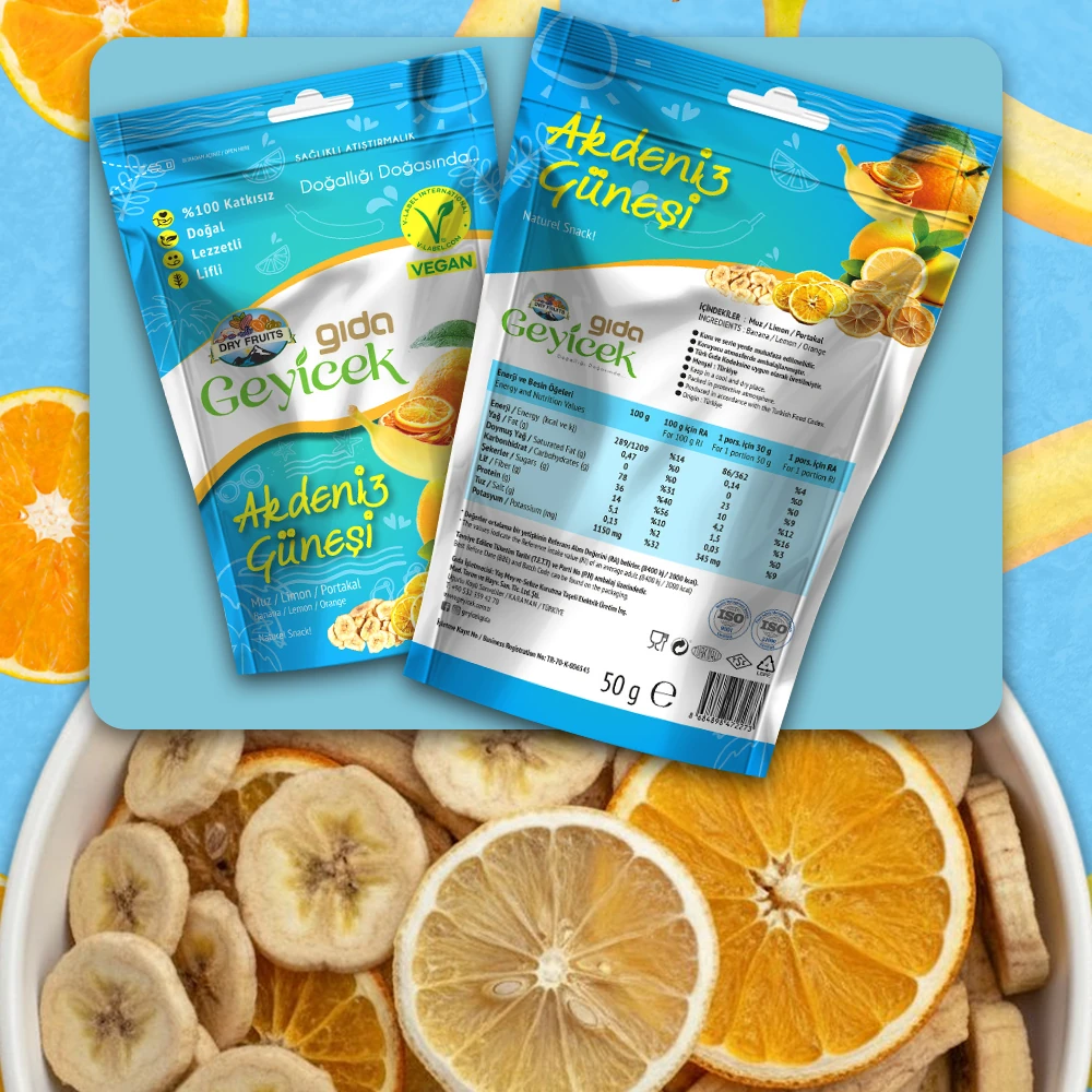 Geyicek Gıda 3'lü Akdeniz Güneşi 50 Gr (Muz/Portakal/Limon)