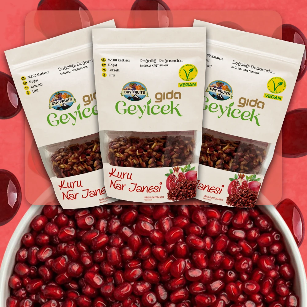 Geyicek Gıda 3'lü Kurutulmuş Nar Tanesi 100 Gr