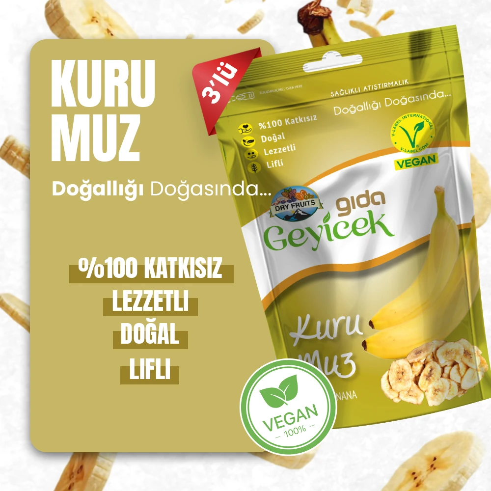 Geyicek Gıda 3'lü Kurutulmuş Muz 30 Gr