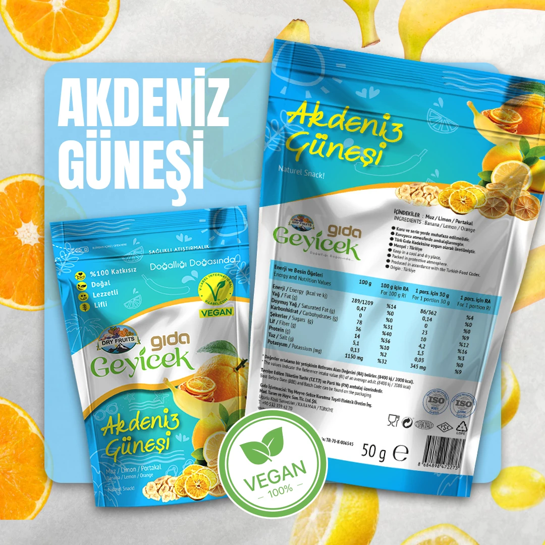 Geyicek Gıda Meyve Harmanı 2x50 Gr (Armut/Elma/Çilek/Kayısı) (Muz/Limon/Portakal)