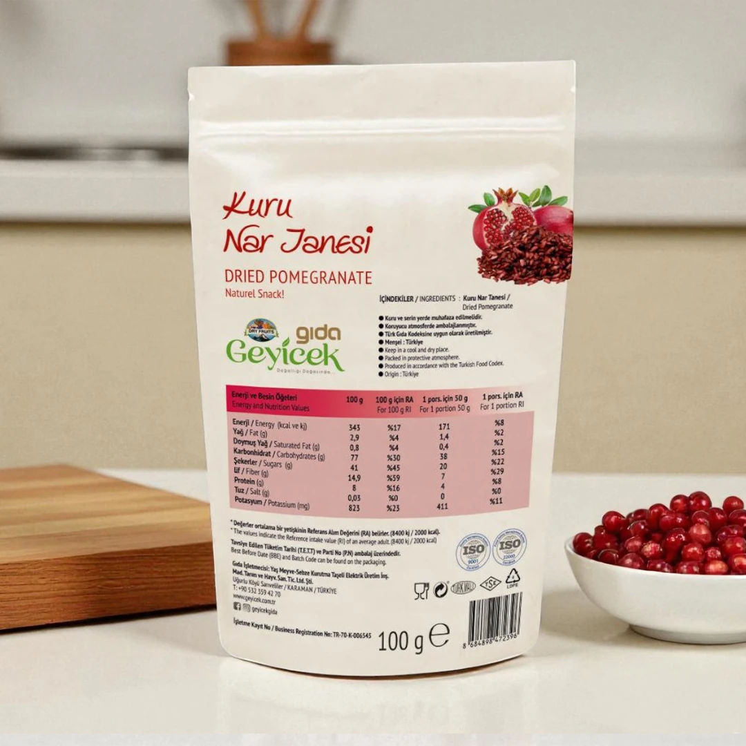 Geyicek Gıda 3'lü Kurutulmuş Nar Tanesi 100 Gr