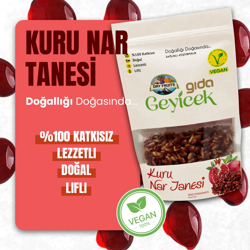 Geyicek Gıda 3'lü Kurutulmuş Nar Tanesi 100 Gr