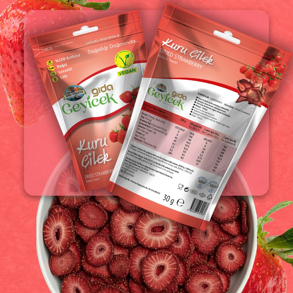 Geyicek Gıda 3'lü Kurutulmuş Çilek 30 Gr