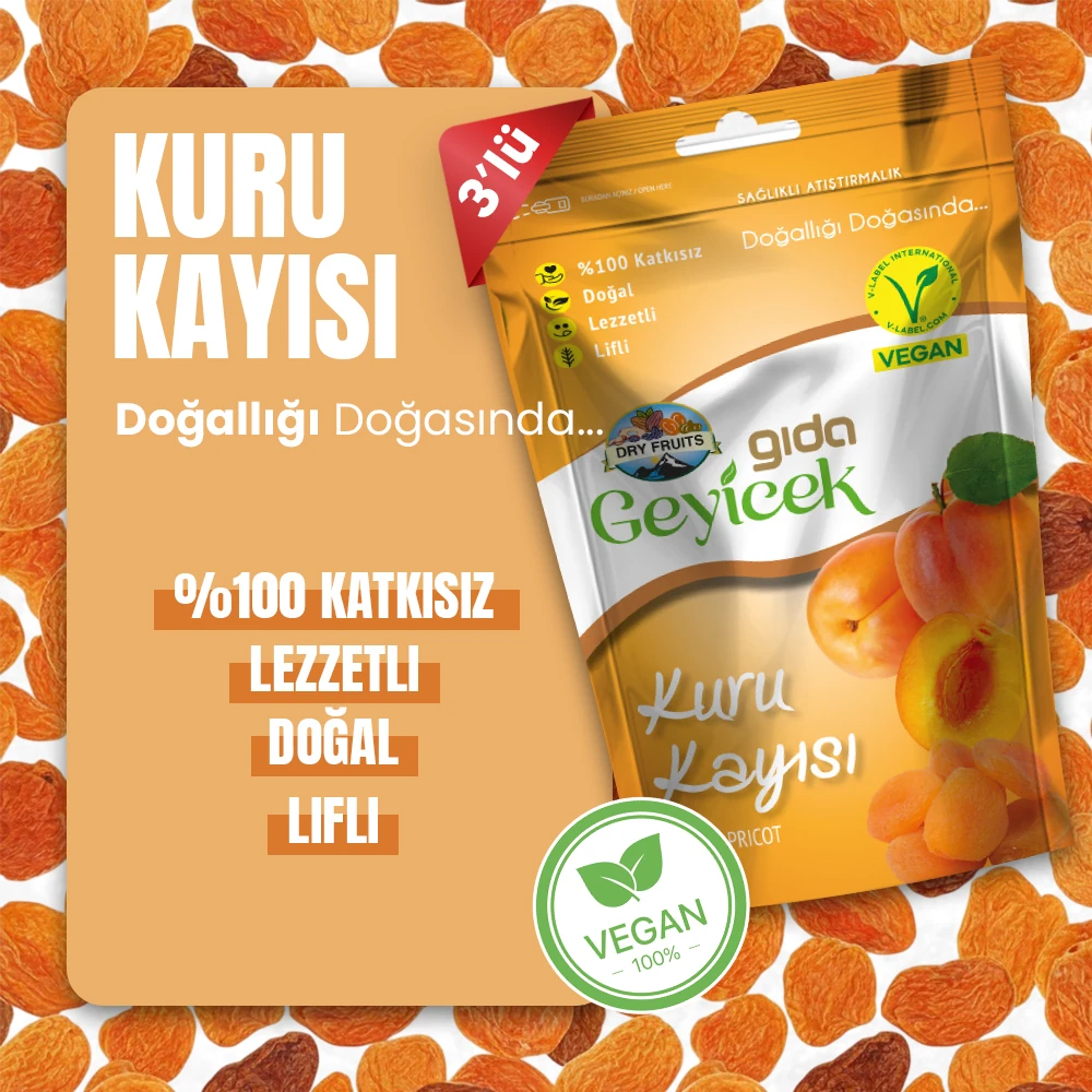 Geyicek Gıda 3'lü Kurutulmuş Kayısı 50 Gr