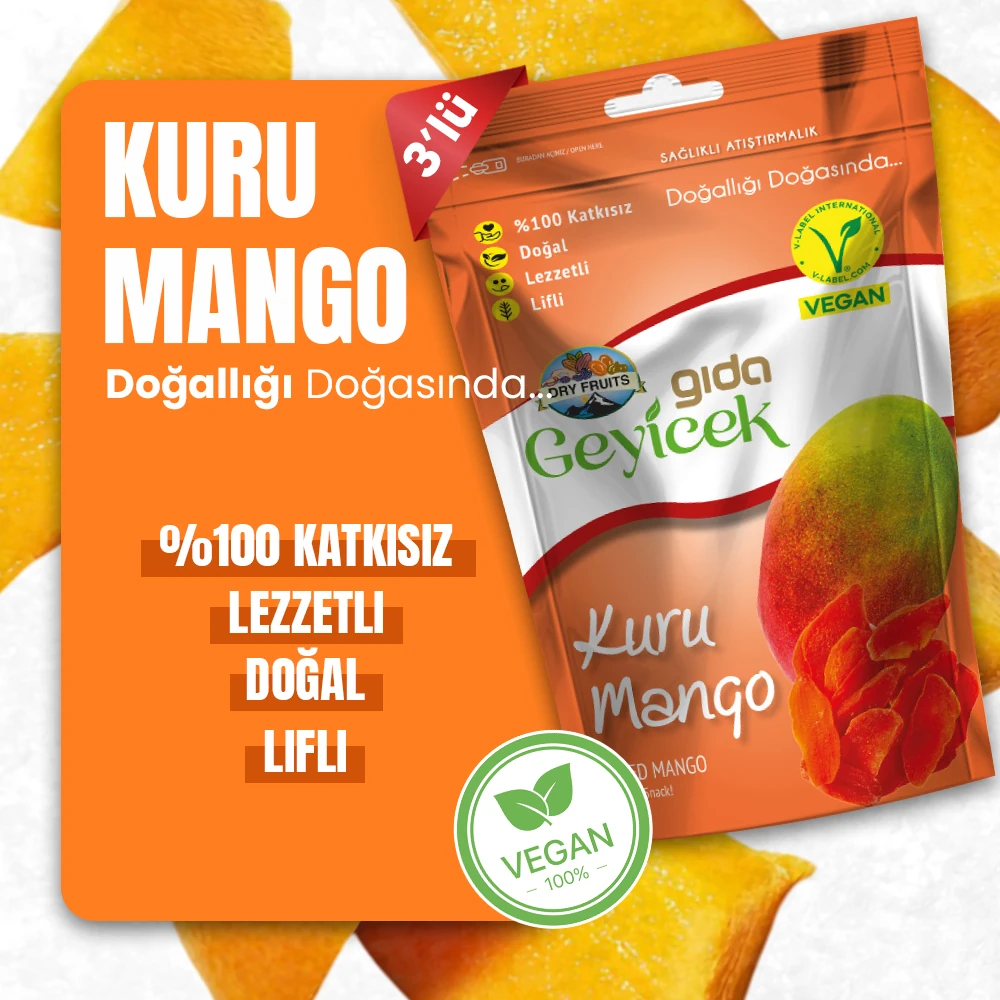 Geyicek Gıda 3'lü Kurutulmuş Mango 30 Gr