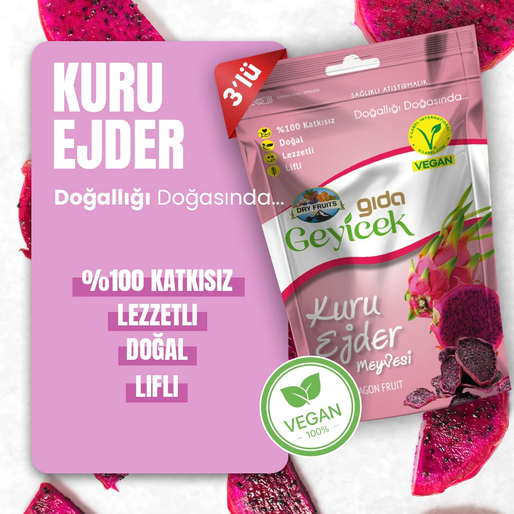 Geyicek Gıda 3'lü Kurutulmuş Ejder Meyvesi 30 Gr