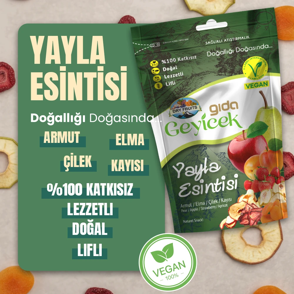 Geyicek Gıda Yayla Esintisi Kurutulmuş Meyveler (Armut/Elma/Çilek/Kayısı) 50 Gr