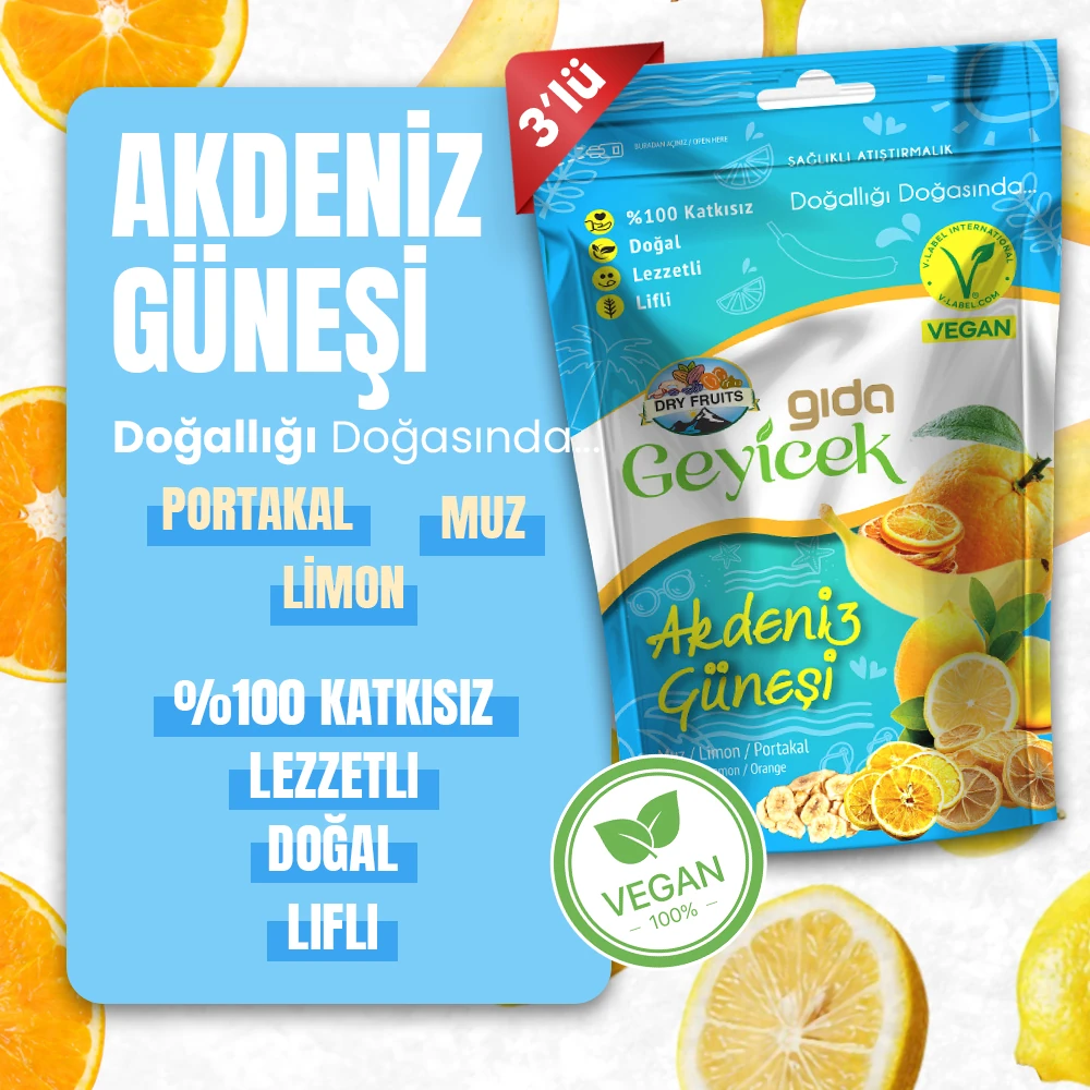 Geyicek Gıda 3'lü Akdeniz Güneşi 50 Gr (Muz/Portakal/Limon)