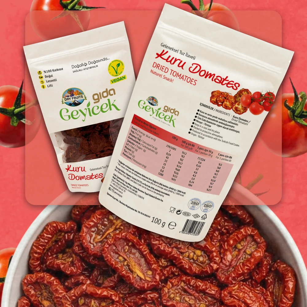 Geyicek Gıda Kurutulmuş Domates (Geleneksel Tuz İlaveli) 100 Gr