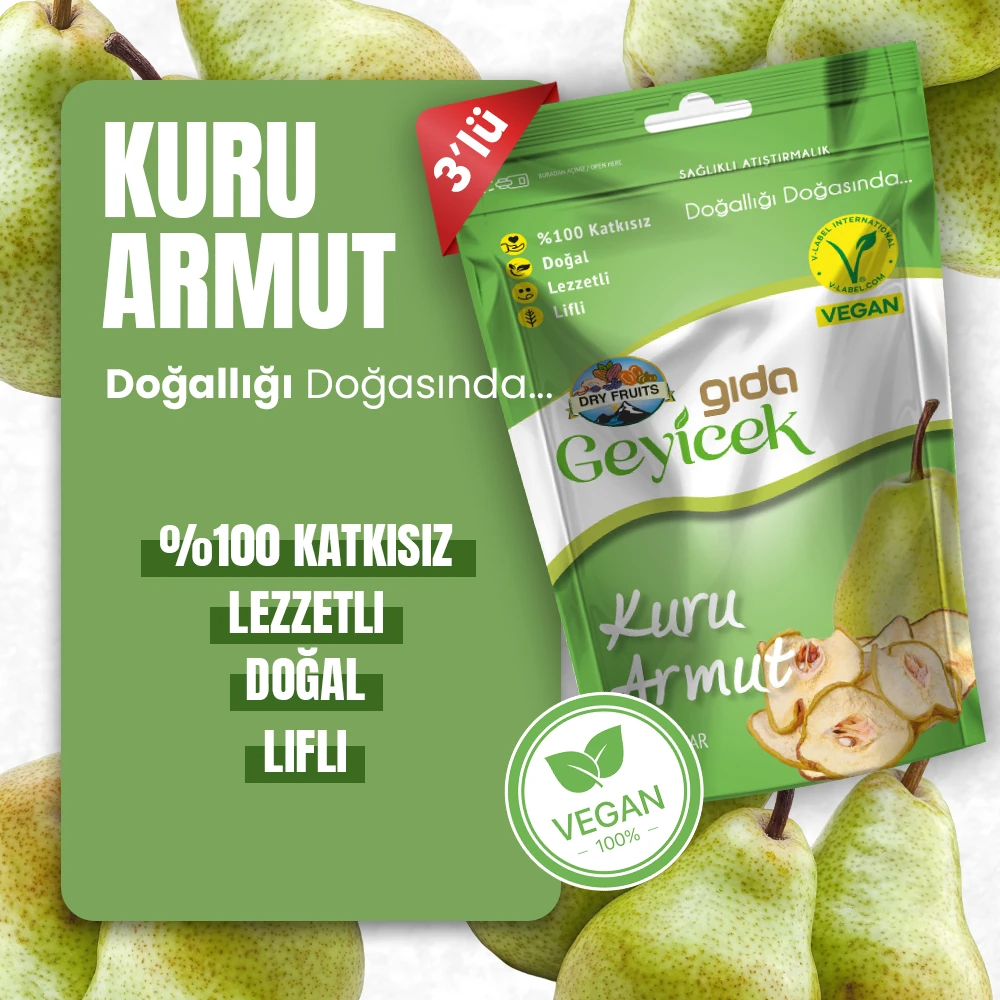 Geyicek Gıda 3'lü Kurutulmuş Armut 50 Gr