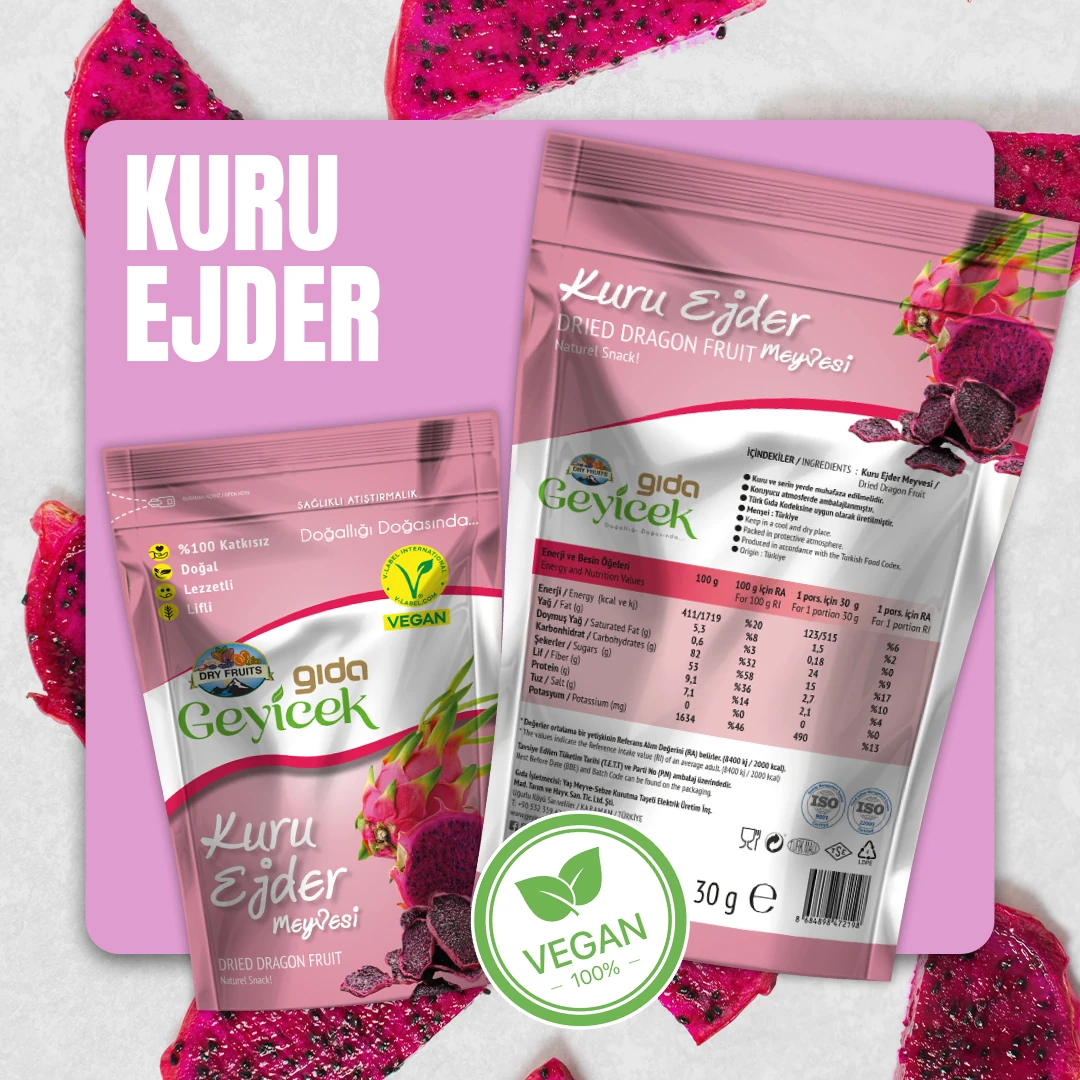 Geyicek Gıda Tropikal Lezzetler 5x30 Gr (Papaya/Mango/Kivi/Ejder Meyvesi/Muz) 