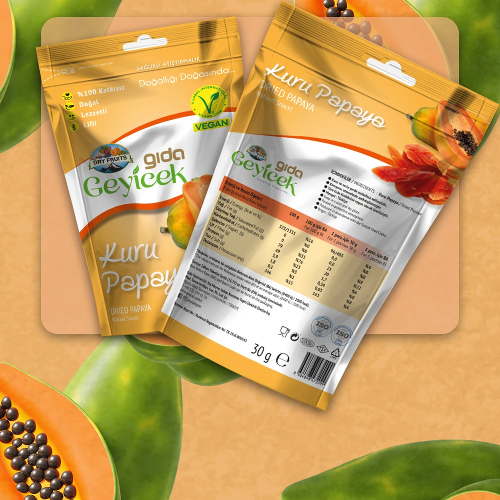 Geyicek Gıda 3'lü Kurutulmuş Papaya 30 Gr